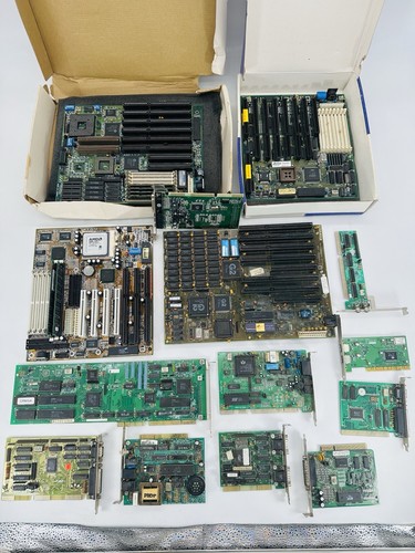 Vintage PC Computer Motherboard & Card Lot Of 14 AMD Atronics Aska Etc RARE