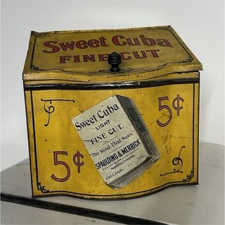 Sweet Cuba Fine Cut Tobacco Tin 5¢ Yellow Ad Spaulding & Merrick Chicago