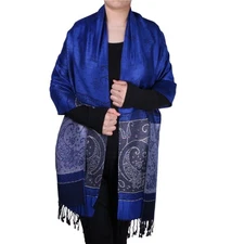 Women's Two Tone Pashmina Reversible Paisley Shawl Wrap Scarf with Fringes