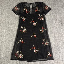 American Eagle Embroidered Floral Layered Black Lace Swiss Dot Dress Small