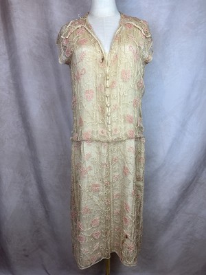 Vintage Mid 1920s Filet Lace Embroidered Flapper Dress OOAK Beautiful | eBay