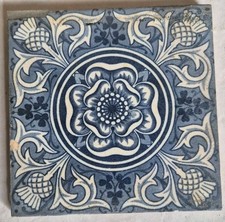 Antique tile Minton Hollins Tudor Rose Scottish Thistle Shamrock reclaimed 6"x6"