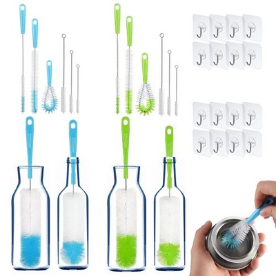 8PCS Long Handle Bottle Brush Set Plastic Cleaner Bottles Straws Cups Blue Green