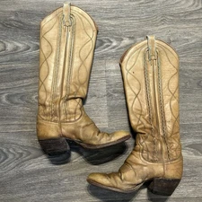 Vintage Dan Post Size 6 C Cowboy Knee Boots Made in Spain Tan Braided 4115