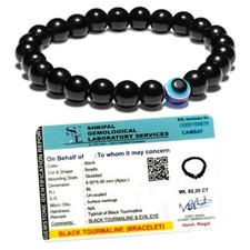 Black Tourmaline Crystal Healing Bracelet, 8mm Beads with Evil Eye, Natural Ston