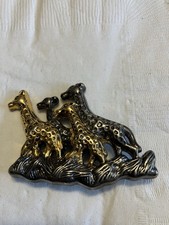 Giraffe Herd Gold Silver Tone BEST SIGNED SAFARI BROOCH PIN Vintage