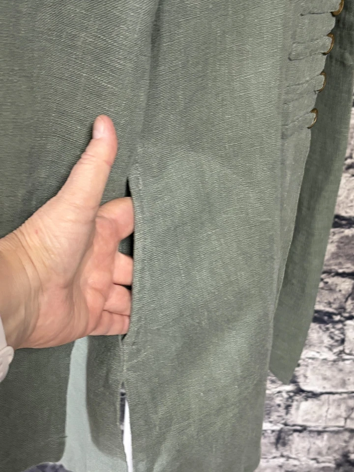 Chaqueta Soft Surroundings Mujer Pequeña Verde Salvia Banda Militar Cuello Mandarín Foto 4 de 4