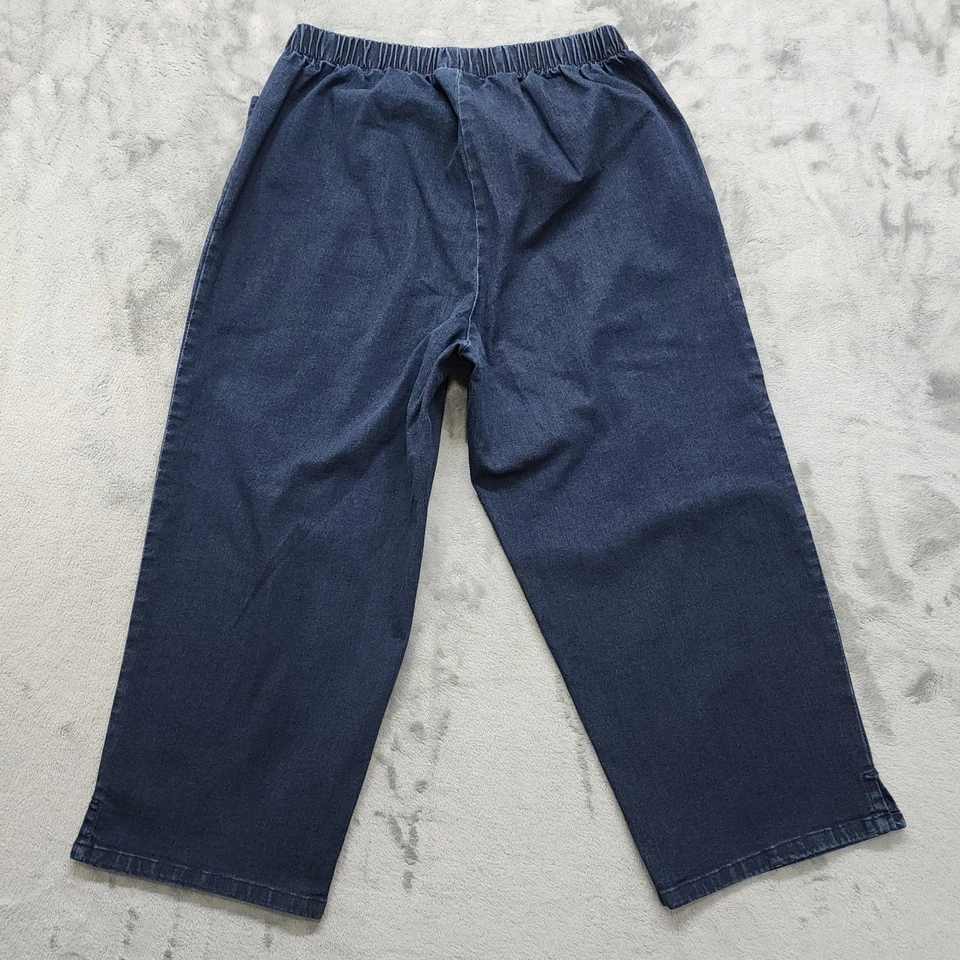 Woman Within Jeans 14W Blue Dark Wash Pull On Crop Capri Side Slit Hem Stretch - Image 3 of 4