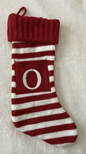 Wondershop lined striped knit Christmas Stocking letter O on pocket monogram 18"