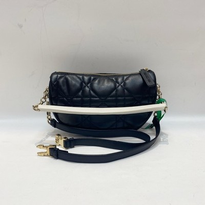 Preloved Dior Black Quilted Leather Crescent Shoulder Bag with Detachable Strap
