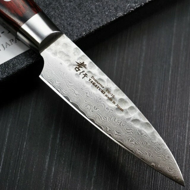Cuchillo pequeño Sakai Takayuki 80 mm 3,2 pulgadas patrón Damasco cuchillo de fruta plateado con caja Foto 2 de 4