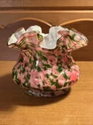 Fenton Rose Mist Vasa Murrhina Pink White Ruffled 4" Rose Bowl Vase