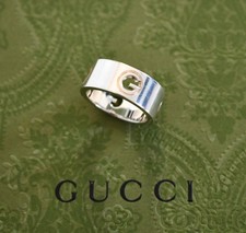 Authentic GUCCI G LOGO 925 Sterling Silver 8mm Band Ring IT-12 US-5.5