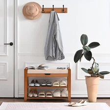 Shoe Storage Bench with Coat Rack, 27.6in Hall Tree Shoe Rack, 3-Tier Entrywa...