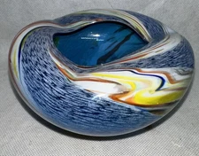 Vintage Royal Sealy Art Glass Ash Tray Japan Swirl Blue Orange Yellow