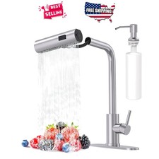 Kitchen Faucet Brushed Nickel Pull Down Sprayer Soap Dispenser Single Handle ...