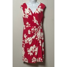 American Living Womens Pink White Floral Faux Wrap Sheath Dress Sleeveless Sz 10