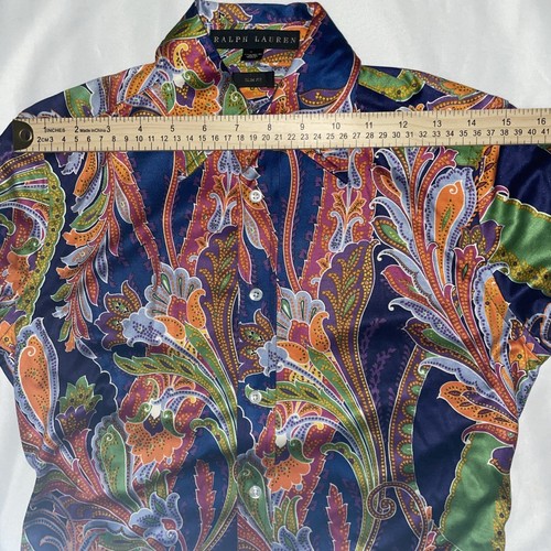 Ralph Lauren Black Label Womens Silk Vibrant Multicolor Paisley Top Size 4 - Picture 10 of 21