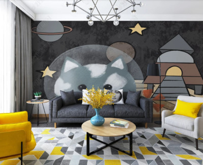 3D Space Cartoon Cat Wallpaper Wall Mural Removable Self-adhesive 288