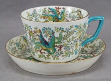 British Multicolor Turquoise Dragons & Blossoms Breakfast Cup & Saucer AS IS