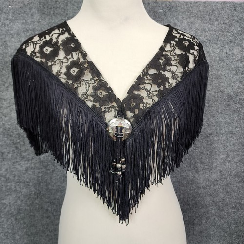 Concho Schal Damen Halsband Western Cowgirl Square Dancing schwarz Fransen Spitze