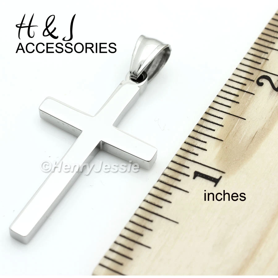 18"-36" HOMBRE Acero Inoxidable 5mm Plata Bordillo Cubano Collar Cruz Lisa Colgante*29 Foto 2 de 4