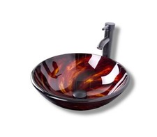 Bathroom Dark Bronze Vessel Sink Combo Tempered Glass Faucet Pop up Drain Combo