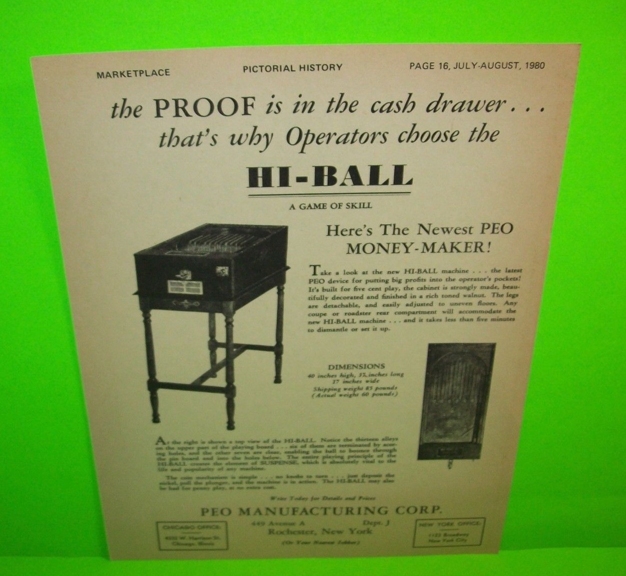 Pinball Machine AD Hi-Ball Early Game PEO Manufacturing Marketplace Magazine