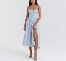 Women's Blue Off Shoulder Sexy Split Slip Evening Party Long Dress