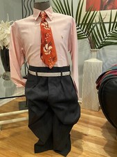 Vintage 40s/50s Grey/Black Stripe Hollywood Waist Wool Trousers W38 L24.5 D