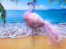 NEW PINK FLAMINGO WITH FEATHERS TROPICAL BIRD CHRISTMAS ORNAMENT
