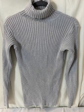 Vintage Lew Magram Turtleneck Sweater Womens L USA Made Metallic Ribbed Cotton