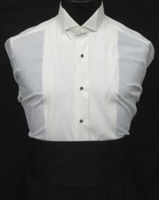 Boys Ivory Off-White Pleated Front Wing Collar Tuxedo Shirt Wedding Ring Bearer