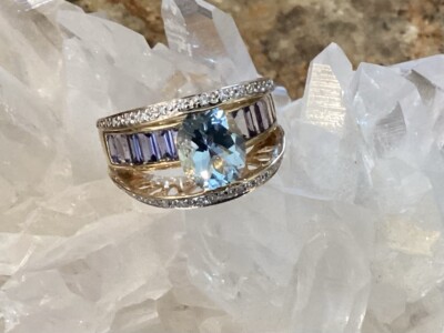 Laura Ramsey 14k Aqua Marine iolite and Diamond Ring