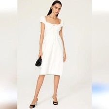 Reformation Arna Puff Sleeve White Milkmaid Midi Dress Size 4