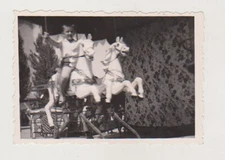 Boy on a Carousel Horse at the Amusement Park Vintage Snapshot Old Photo