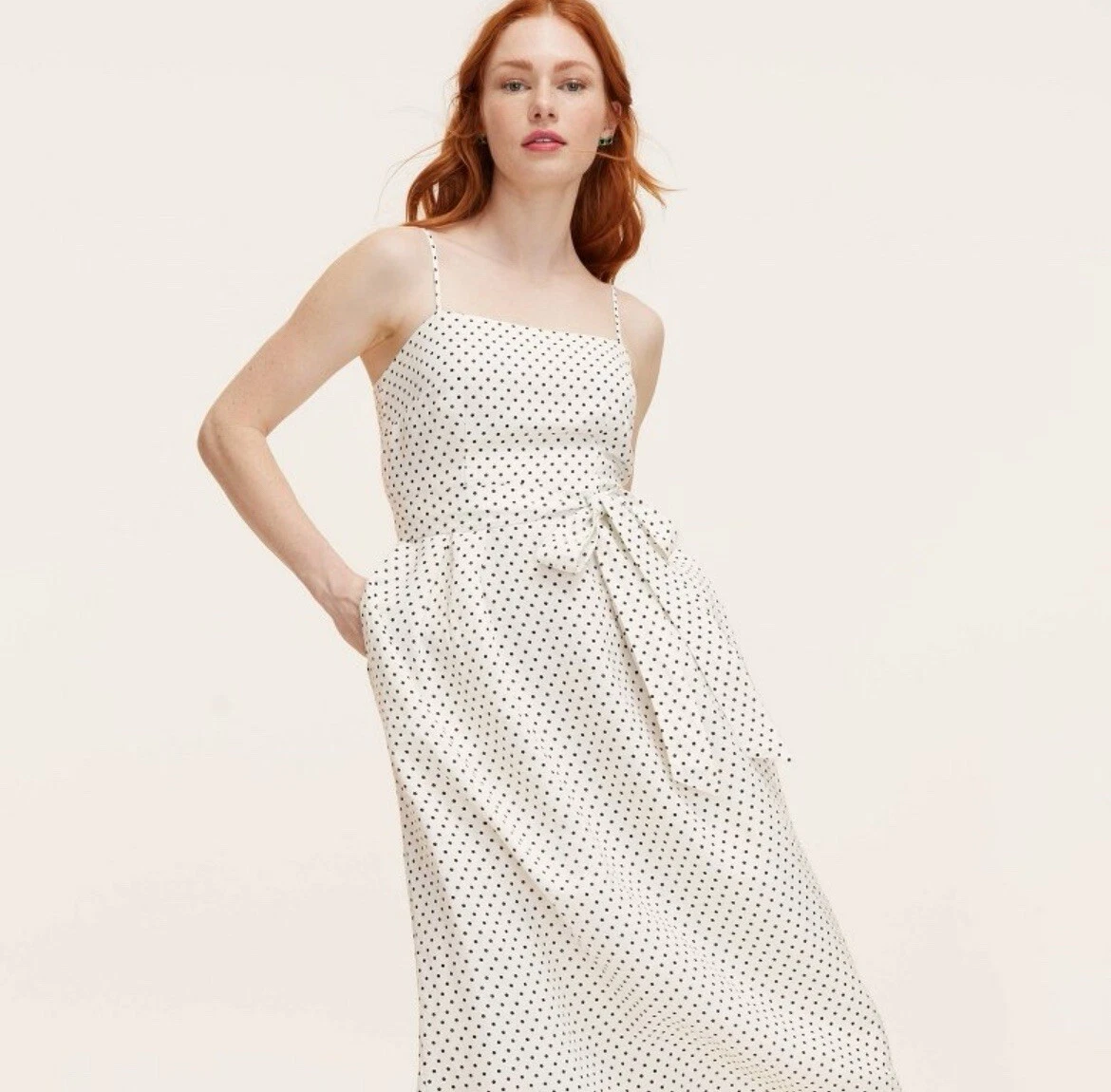 Kate Spade NY Mini abito midi donna a pois con cravatta in vita panna nero Medio