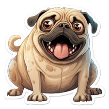 Fat Cartoon Pug, Vinyl Decal Sticker, Indoor Outdoor, 3 Sizes, 11824