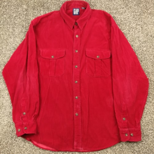 Vintage GAP Shirt Corduroy Long Sleeve Button Up Red Mens XL