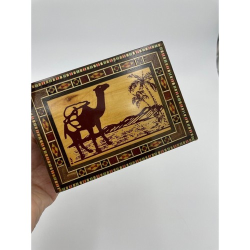 Vintage Small Trinket Box Camel Desert Scene Inlay Wood Decorative Storage - Bild 2 von 7