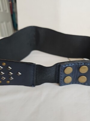 BCBG WAIST BELT STUDDED NAVY BLUE FAUX LEATHER BCBG MaxAzria Navy Studded Belt Snap Closure Faux Leather  main image 2