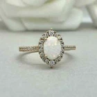 2Ct Oval Cut Genuine Fire Opal Halo Engagement Ring 14K Rose Gold Plated Silver