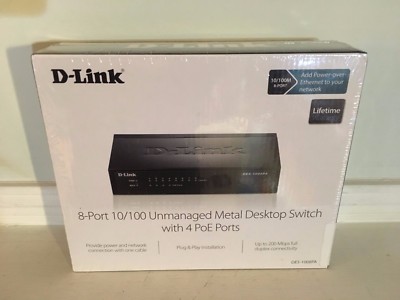 D-Link 8 Port 10/100 Unmanaged Desktop Switch with four PoE Ports (DES-1008PA)