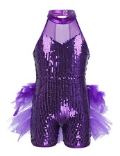 Kids Girls Sequins Jazz Latin Dance Costume Stage Performance Leotard Dress