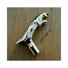 Lot of 5 PCs Brass Silver Plate Jaguar Style Head Handle For Walking Stick Cane