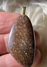 30.12 CT Natural Australian Boulder Opal Gold Green  & Purple Light Pendant