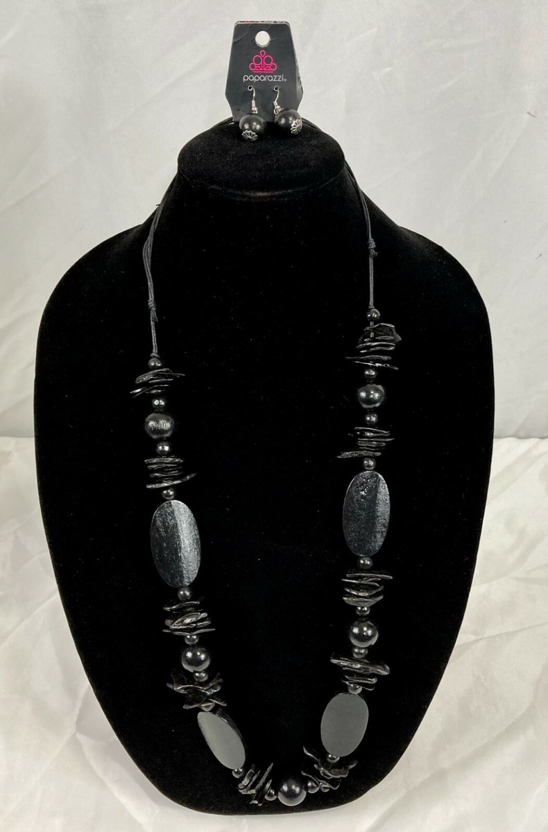 Cozumel Coast Wooden Long Black Necklace Earring Set Paparazzi