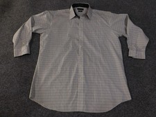 Paul Fredrick Shirt Mens 18 33 XL Blue White Plaid Tailored Fit Non Iron Cotton