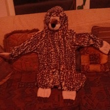 Unisex Leopard Print Hooded One-Piece Costume Suit w/ Attached Face  Paws
