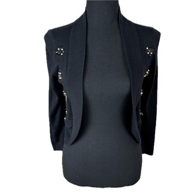 Eliza J Womens Black Beaded Pearl Embellished Bolero Shrug Cardigan EJ4M7399 S
